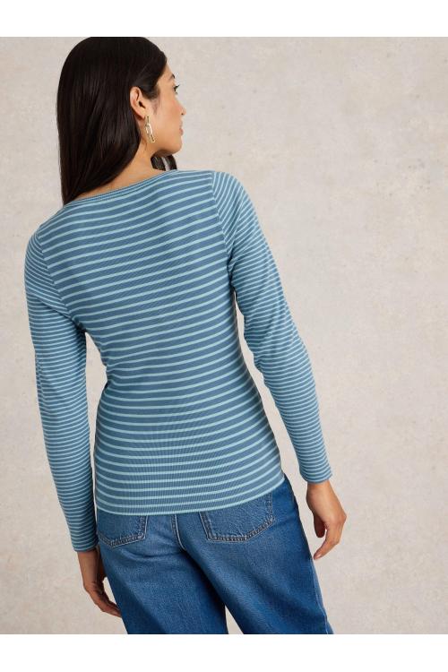 White Stuff HALLEY RIB STRIPE HENLEY in BLUE MLT Art. WS441859