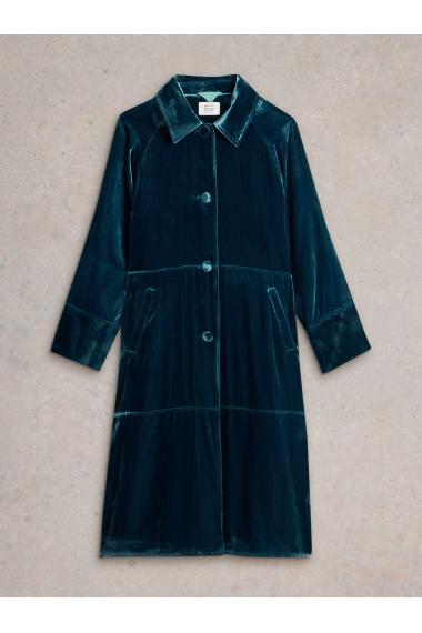 White Stuff Freya Velvet Duster Coat in DK_TEAL WS442043