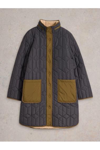 White Stuff Carmel Borg Lined Quilted Coat in DK_GREY WS442050