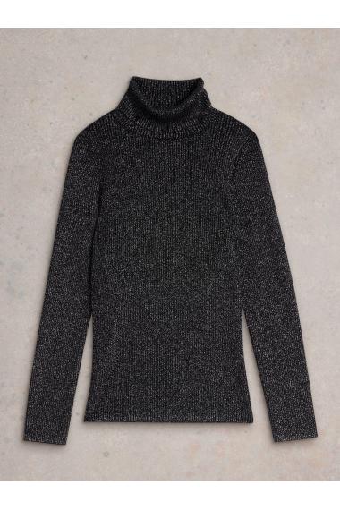 White Stuff LILA SPARKLE RIB ROLL NECK in PURE_BLK WS442098