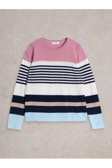 White Stuff STRIPE CREW MERINO in PINK_MLT WS442111