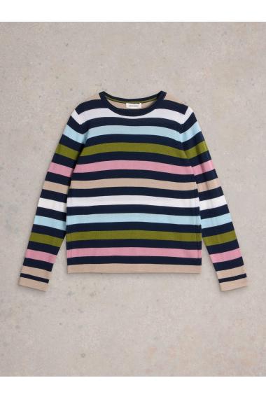 White Stuff MULTI STRIPE CREW MERINO in NAVY_MULTI WS442112