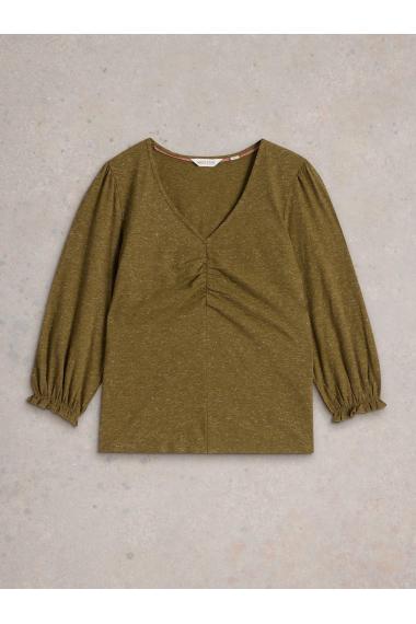 White Stuff SPARKLE RUCHED FRONT TOP in KHAKI_GRN WS442119