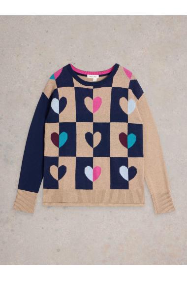 White Stuff CITY CHECK HEART JUMPER in NAT_MLT WS442124