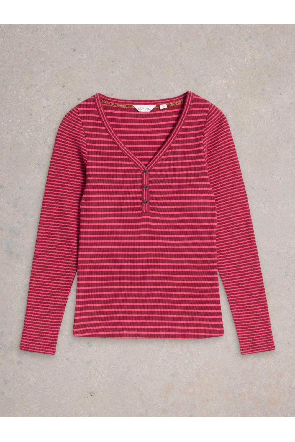 White Stuff HALLEY RIB STRIPE HENLEY in PINK_MLT WS442130