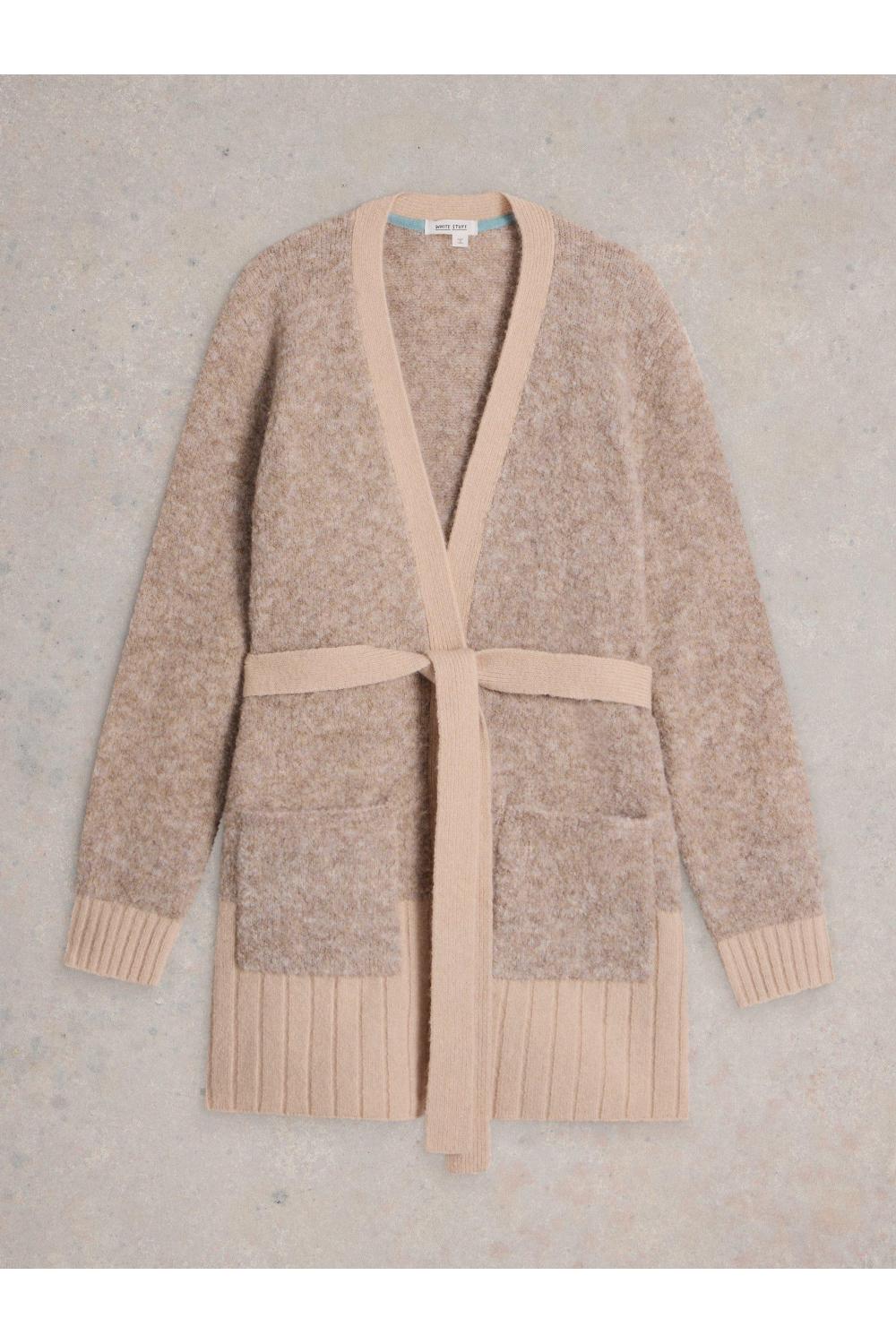 White Stuff BOBBY BOUCLE BELTED CARDI in LGT_NAT WS442133