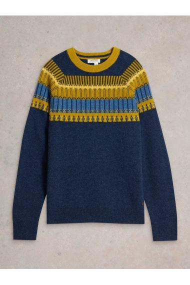 White Stuff Block Fairisle Crew Neck in NAVY_MULTI WS442073