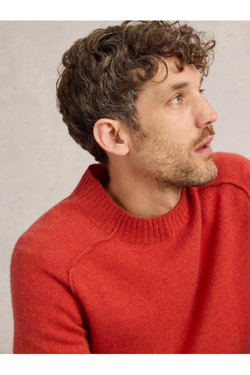 White Stuff Lambswool Mock Neck Jumper in MID_RED WS442153