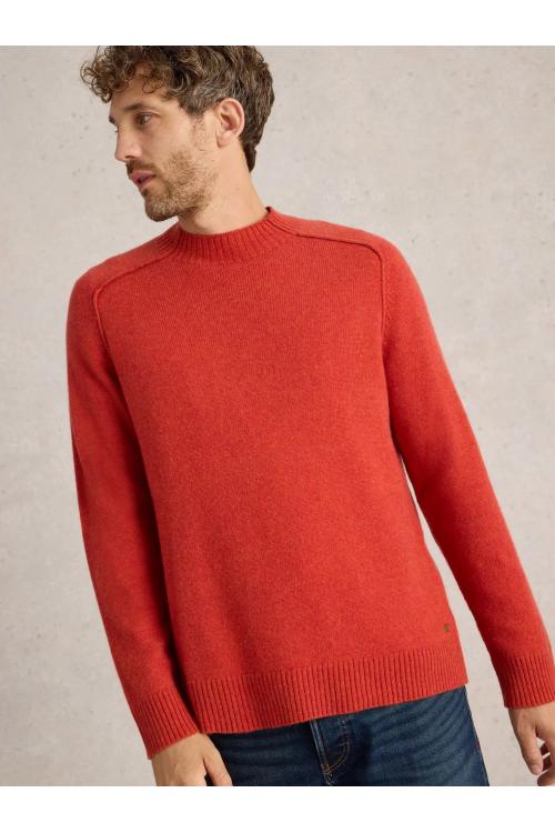 White Stuff Lambswool Mock Neck Jumper in MID_RED WS442153