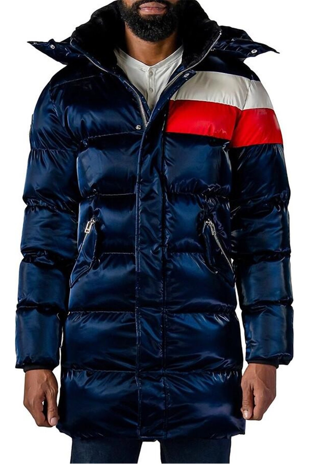 Woodpecker Mens Long Coat PENGUIN in Color ALL WET NAVY / REDS, Größe L