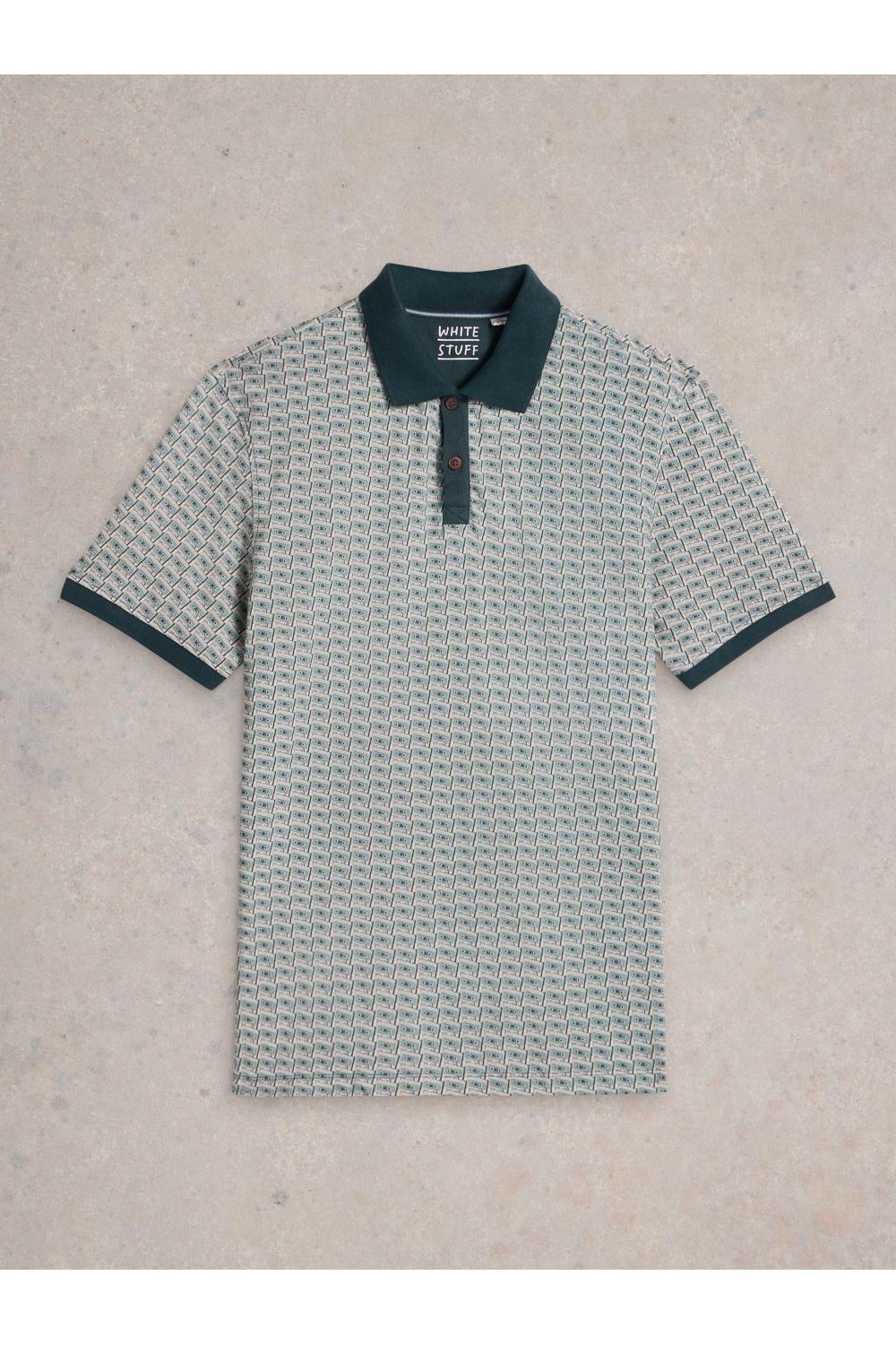 White Stuff Casette Tape Printed Polo in TEAL PR Art. WS442643