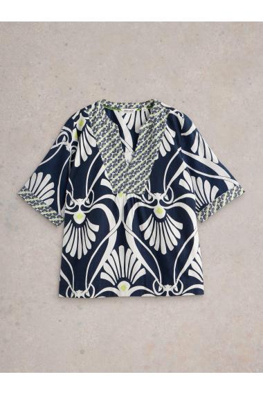 White Stuff Ash Linen Blend Top in NAVY PR Art. WS442784