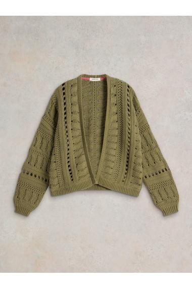 White Stuff CASEY CROCHET CARDI in KHAKI GRN Art. WS443022