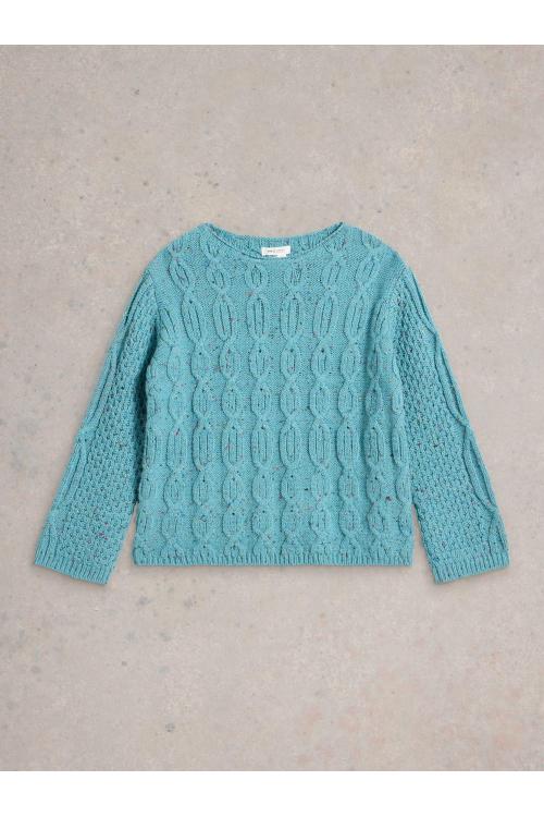 White Stuff CABLE NEP FUNNEL JUMPER in MID BLUE Art. WS443063