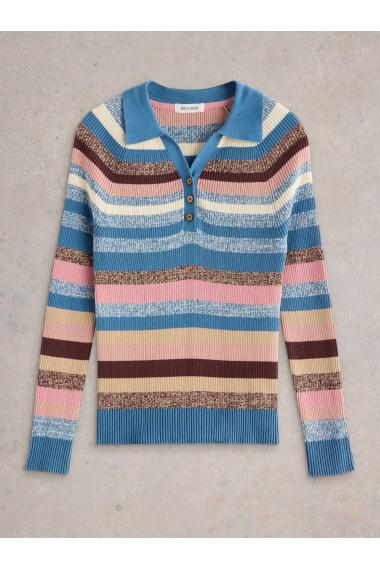 White Stuff RIB COLLAR STRIPE JUMPER in BLUE MLT Art. WS443071