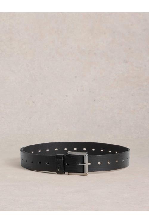 White Stuff Multi Punch Leather Belt in PURE BLK Art. WS443102