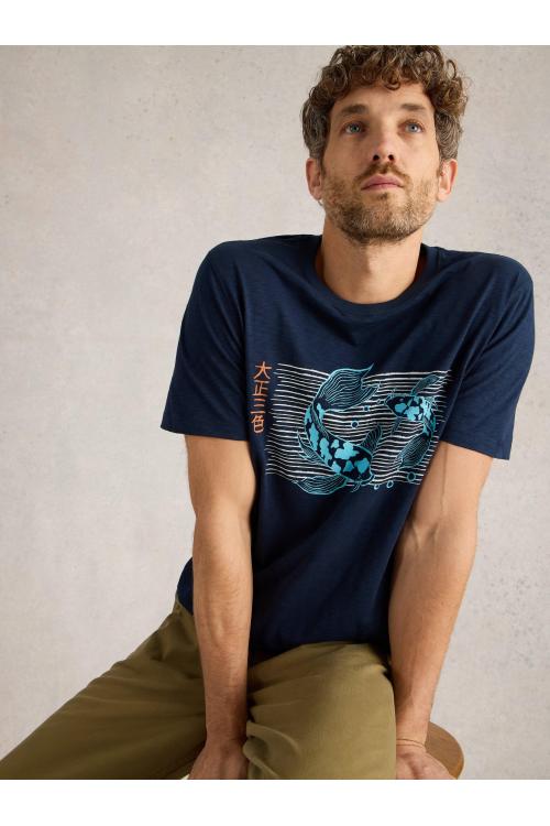 White Stuff Koi Fish Graphic Tee in NAVY PR Art. WS442641