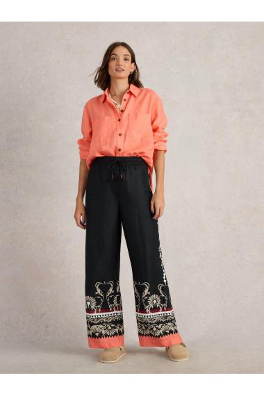 White Stuff Belle Linen Wide Leg Trouser in BLK PR Art. WS442673