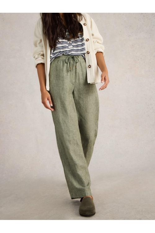 White Stuff Belle Linen Wide Leg Trouser in MID GREEN Art. WS442673