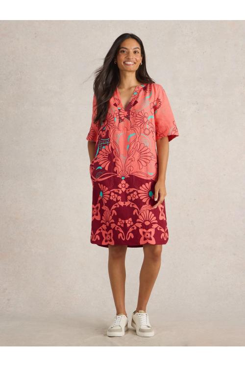 White Stuff June Linen Dress in RED MLT Art. WS442721