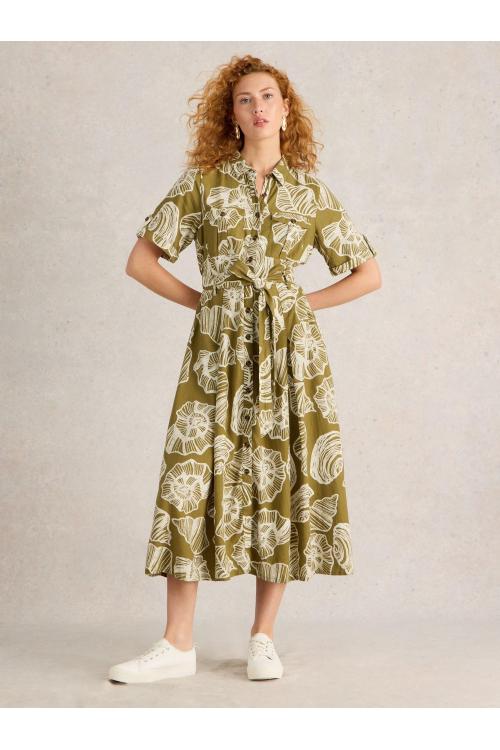 White Stuff Tiff Linen Blend Shirt Dress in GREEN PR Art. WS442724