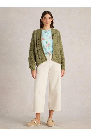 White Stuff CASEY CROCHET CARDI in KHAKI GRN Art. WS443022