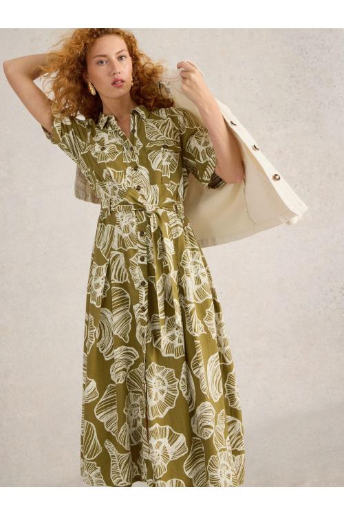 White Stuff Tiff Linen Blend Shirt Dress in GREEN PR Art. WS442724