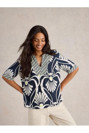 White Stuff Ash Linen Blend Top in NAVY PR Art. WS442784