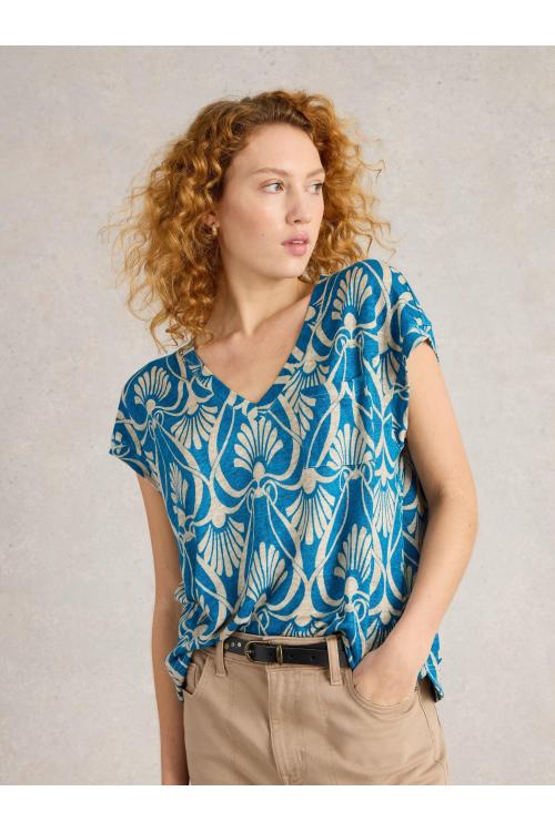 White Stuff IRIS LINEN TEE in BLUE PR Art. WS442987