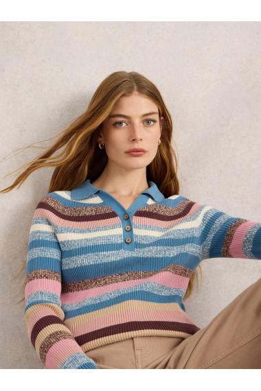 White Stuff RIB COLLAR STRIPE JUMPER in BLUE MLT Art. WS443071