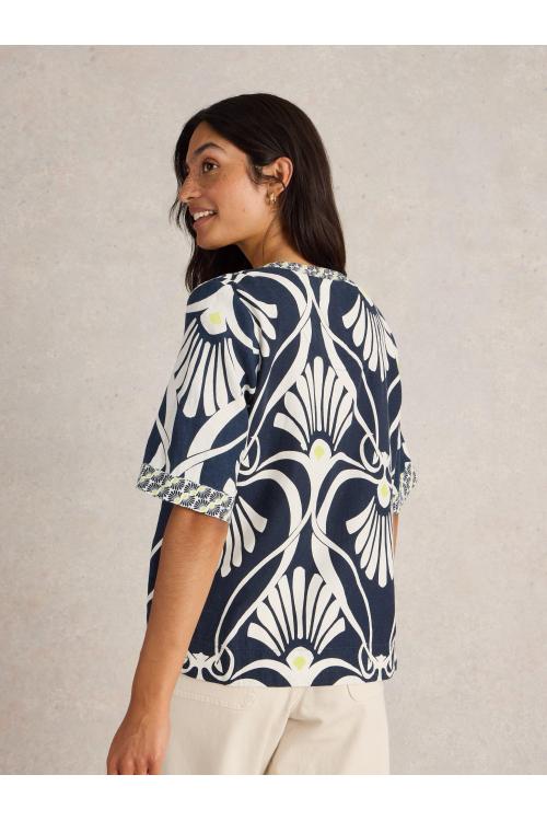 White Stuff Ash Linen Blend Top in NAVY PR Art. WS442784