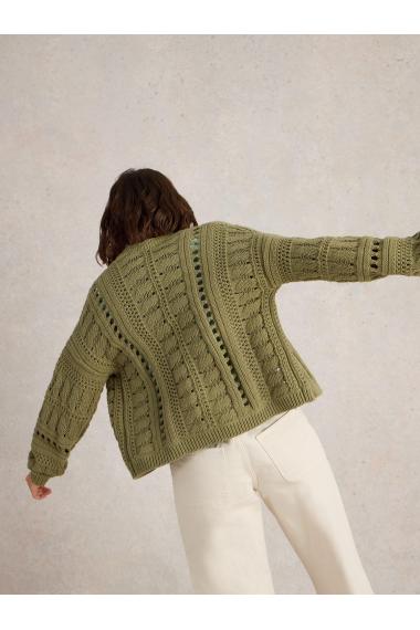 White Stuff CASEY CROCHET CARDI in KHAKI GRN Art. WS443022