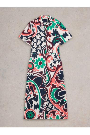White Stuff Womens Rua Jersey Shirt Dress  in BLK_MLT Art WS443078