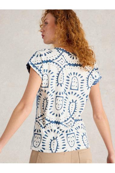 White Stuff Womens NELLY NOTCH NECK TEE  in BLUE_MLT Art WS443000