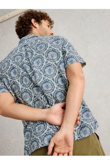 White Stuff Mens Floral Tile SS Printed Shirt  in BLUE_PR Art WS443557