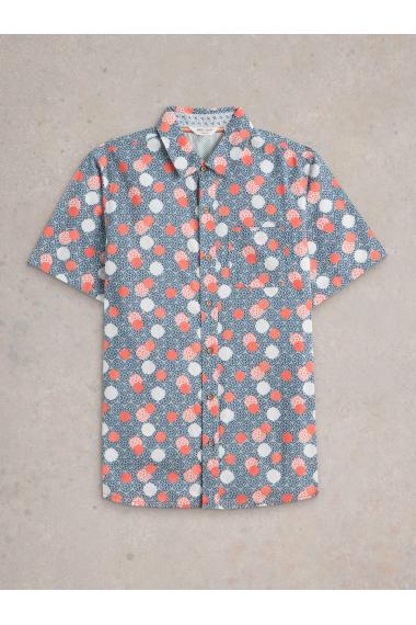 White Stuff Mens Floral Stamp SS Printed Shirt  in BLUE_PR Art WS443553