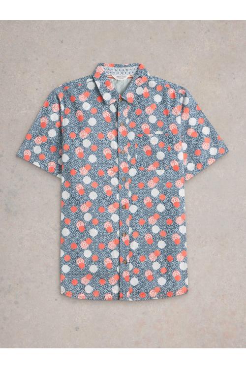 White Stuff Mens Floral Stamp SS Printed Shirt  in BLUE_PR Art WS443553