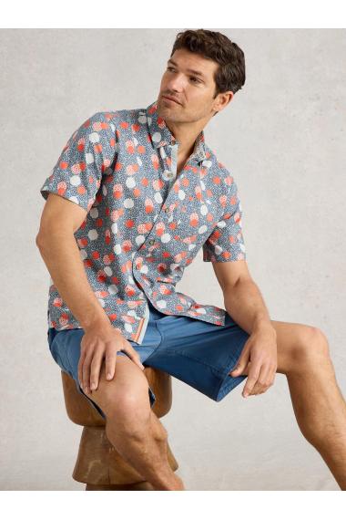 White Stuff Mens Floral Stamp SS Printed Shirt  in BLUE_PR Art WS443553