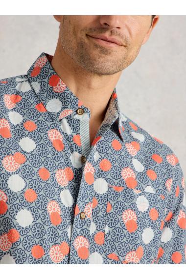 White Stuff Mens Floral Stamp SS Printed Shirt  in BLUE_PR Art WS443553