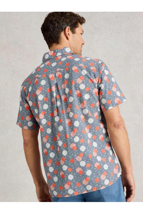 White Stuff Mens Floral Stamp SS Printed Shirt  in BLUE_PR Art WS443553