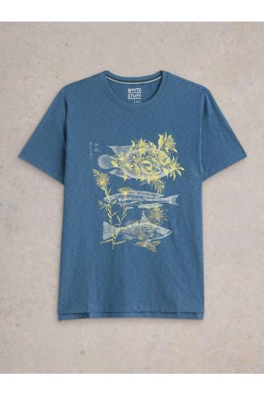 White Stuff Mens Three Fishes Graphic Tee  in BLUE_PR Art WS443602