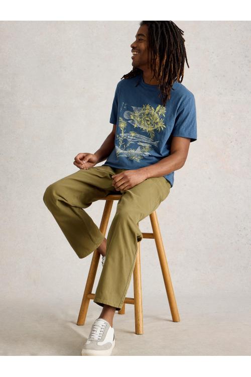 White Stuff Mens Three Fishes Graphic Tee  in BLUE_PR Art WS443602