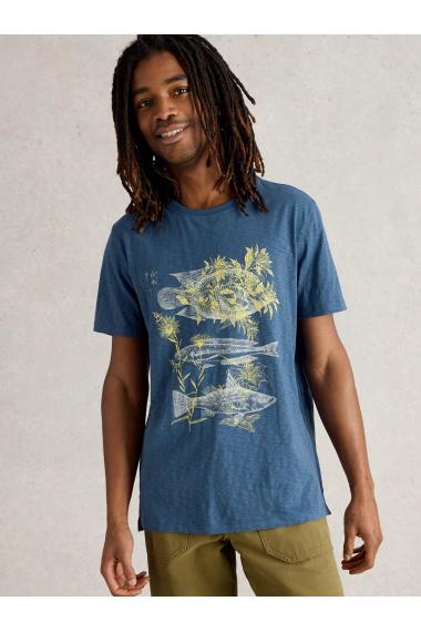 White Stuff Mens Three Fishes Graphic Tee  in BLUE_PR Art WS443602