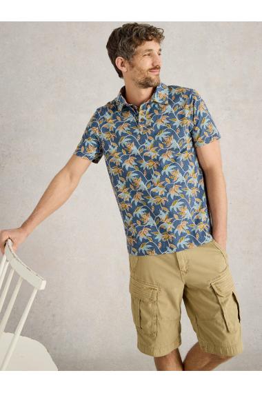 White Stuff Mens Bamboo Leaves Printed Polo  in BLUE_PR Art WS443609