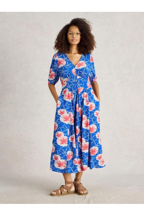White Stuff Womens Hazel Bias Cut Dress  in BLUE_PR Art WS443534
