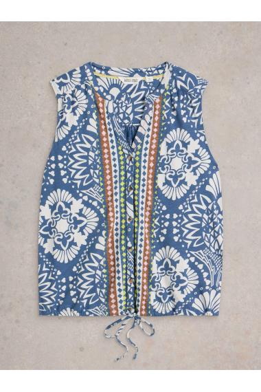White Stuff Womens TULIP SLEEVELESS SHIRT  in BLUE_PR Art WS442998