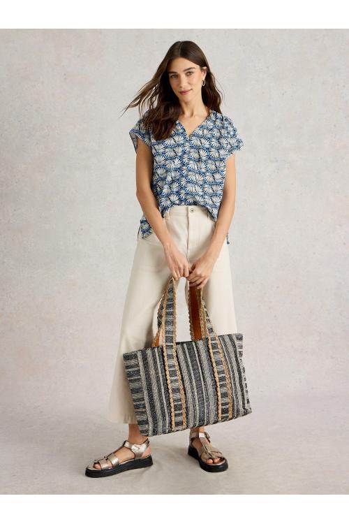 White Stuff Womens Rae Organic Cotton Top  in BLUE_PR Art WS443467