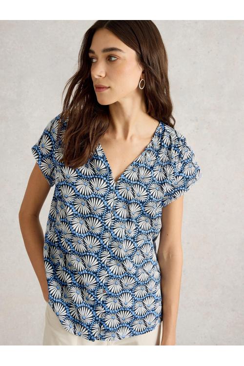 White Stuff Womens Rae Organic Cotton Top  in BLUE_PR Art WS443467