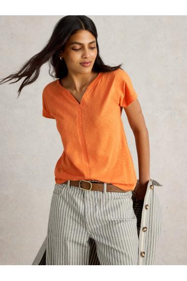White Stuff Womens NELLY NOTCH NECK TEE  in BRT_ORANGE Art WS443000