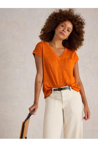 White Stuff Womens IRIS LINEN TEE  in BRT_ORANGE Art WS442987
